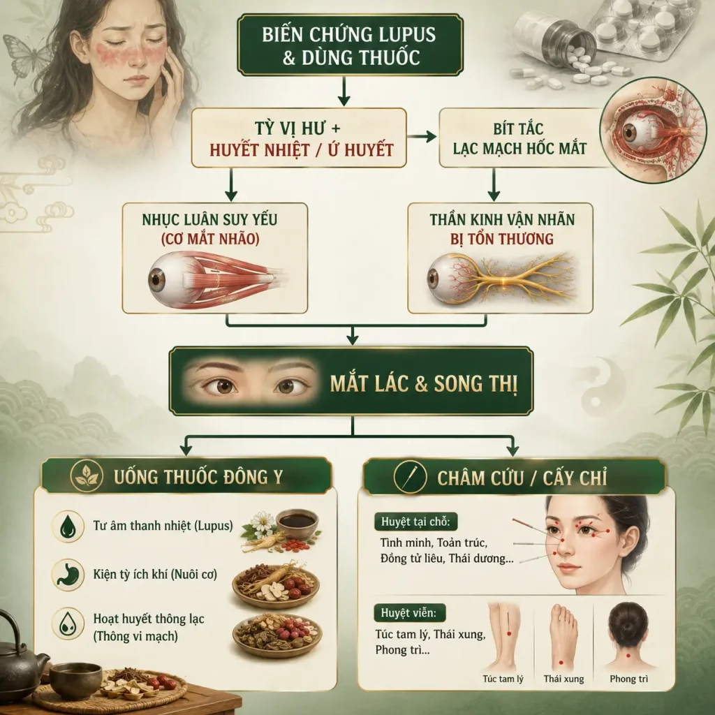 Biện chứng luận trị mắt lác sau biến chứng lupus ban đỏ bằng Đông y